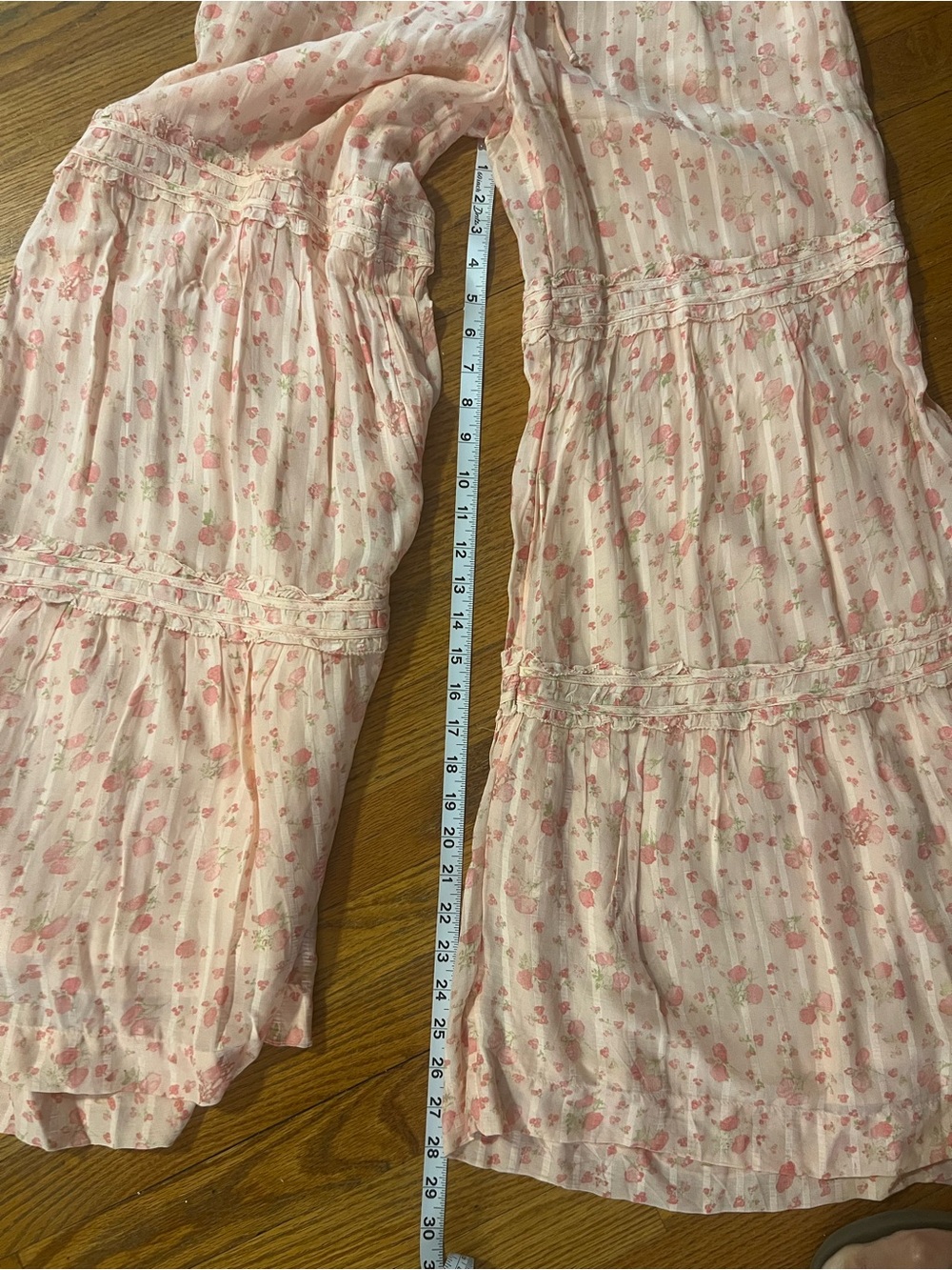 Free People Peach Floral Tiered Boho Wide-Leg Pants - Picture 5 of 7